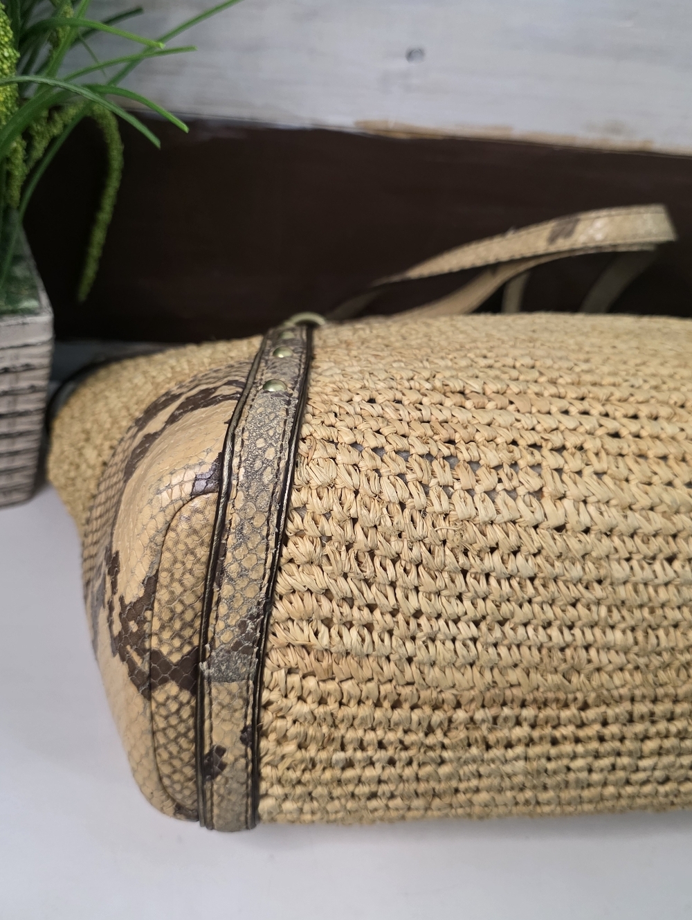 Coach Python Natalie Raffia Shoulder Bag - Picture 11 of 12